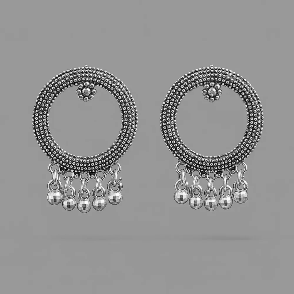 Rimika Oxidised Circle Drop Earrings
