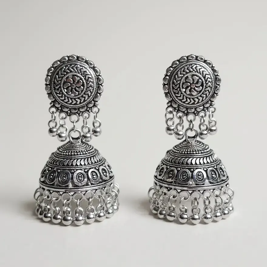 Tara Floral Oxidised Jhumkas